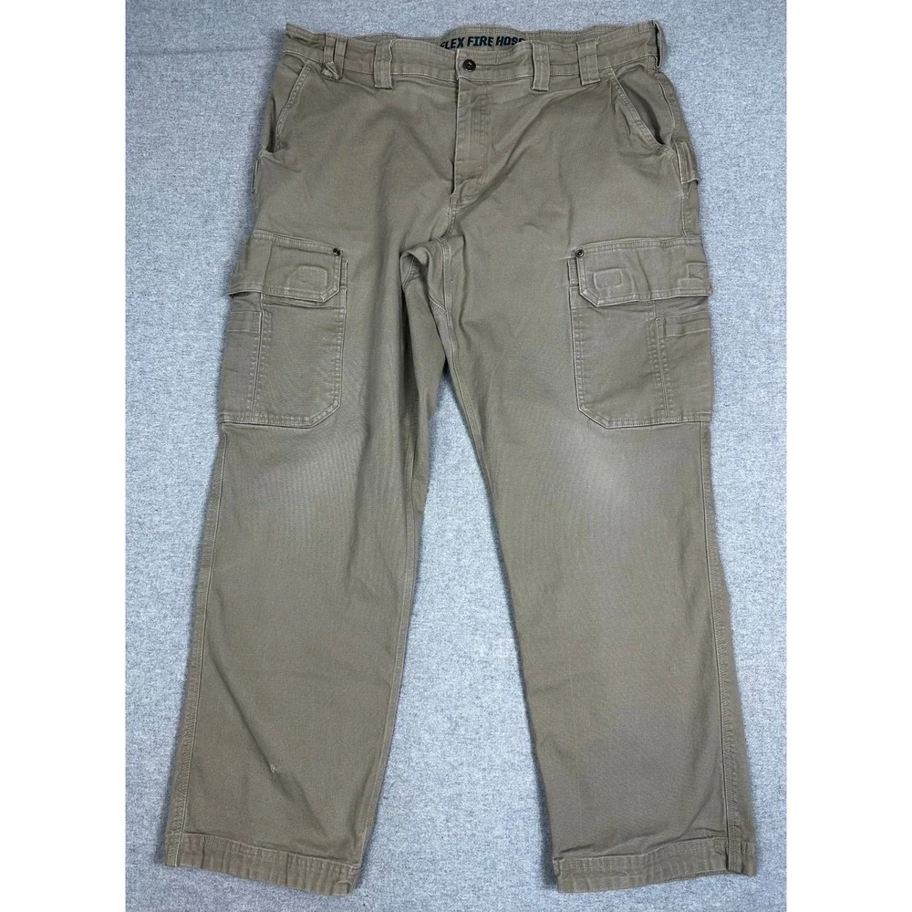 Duluth Flex Firehouse Cargo Pants Mens 42x32 Khaki Relaxed Fit Canvas Workwear
